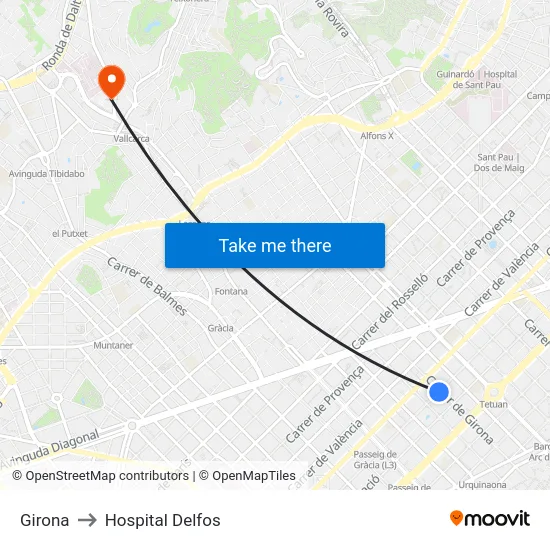 Girona to Hospital Delfos map
