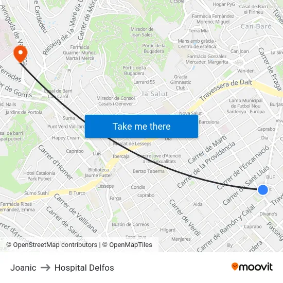 Joanic to Hospital Delfos map