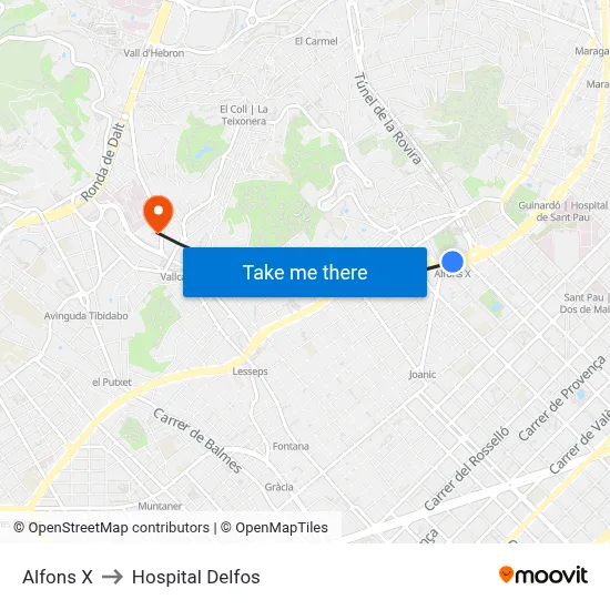 Alfons X to Hospital Delfos map
