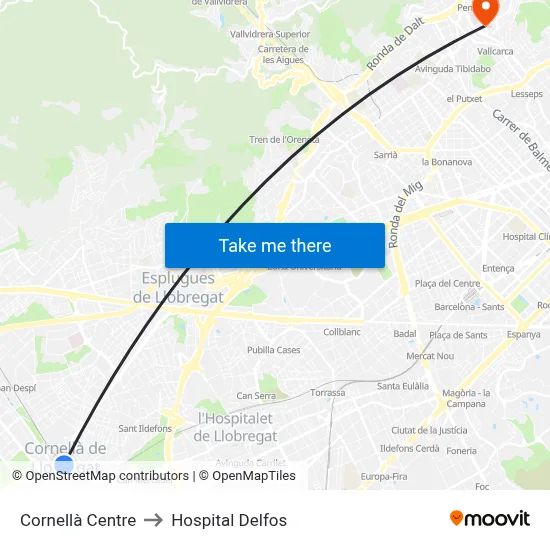 Cornellà Centre to Hospital Delfos map