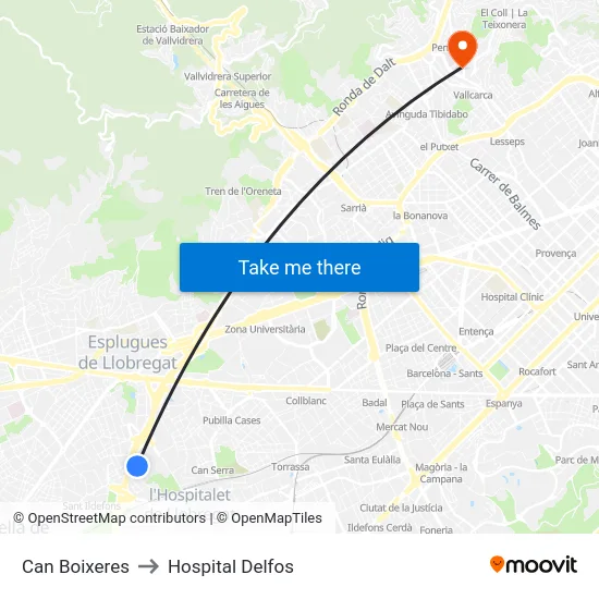 Can Boixeres to Hospital Delfos map