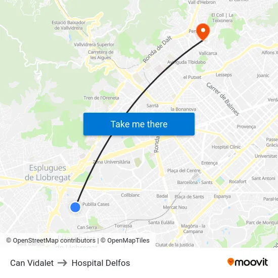 Can Vidalet to Hospital Delfos map