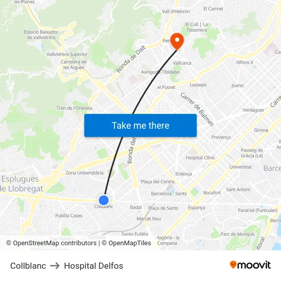 Collblanc to Hospital Delfos map