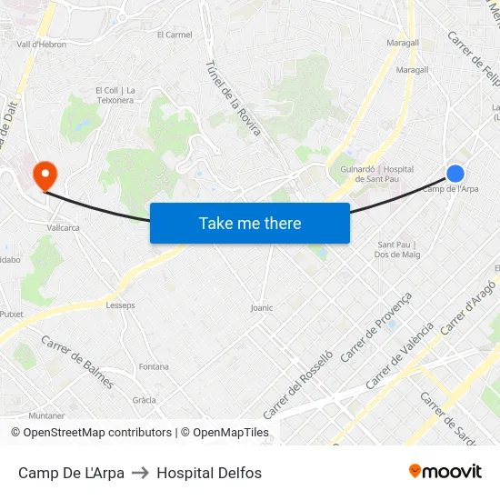 Camp De L'Arpa to Hospital Delfos map