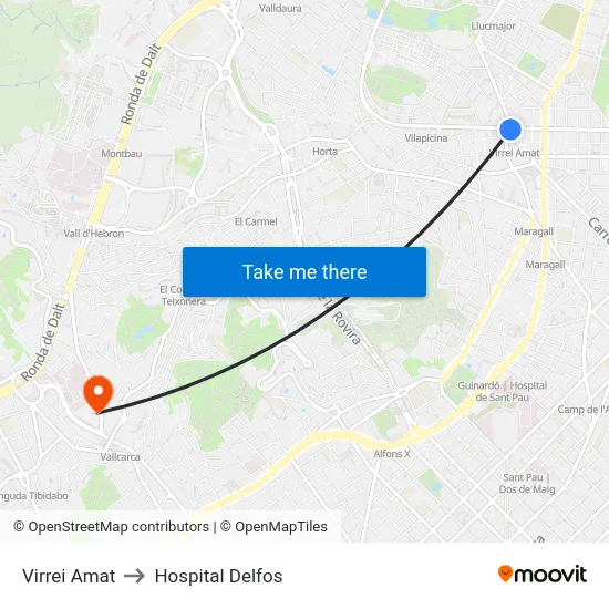 Virrei Amat to Hospital Delfos map