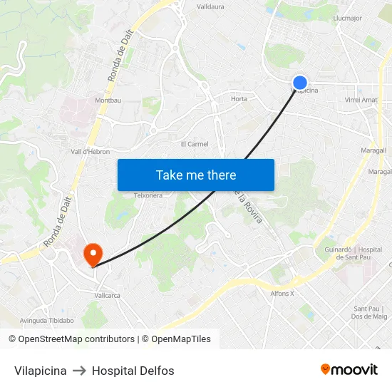 Vilapicina to Hospital Delfos map