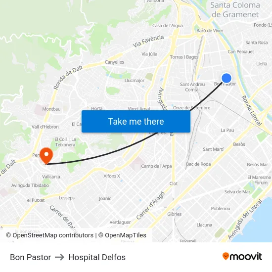 Bon Pastor to Hospital Delfos map