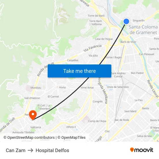 Can Zam to Hospital Delfos map