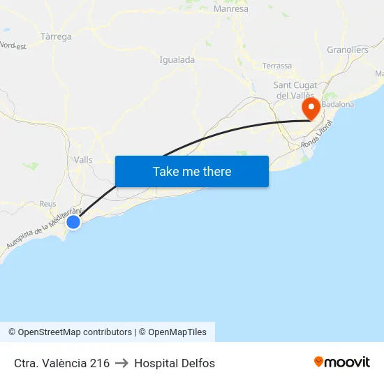 Ctra. València 216 to Hospital Delfos map