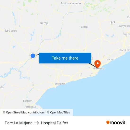 Parc La Mitjana to Hospital Delfos map