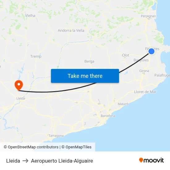 Lleida to Aeropuerto Lleida-Alguaire map