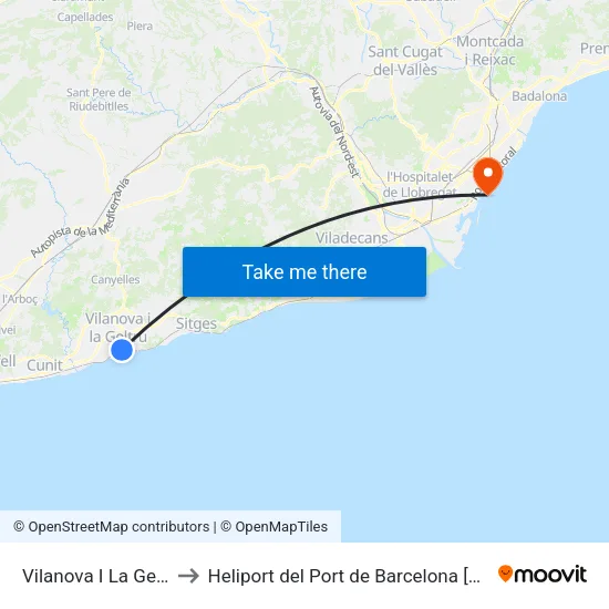 Vilanova I La Geltrú to Heliport del Port de Barcelona [LEPB] map