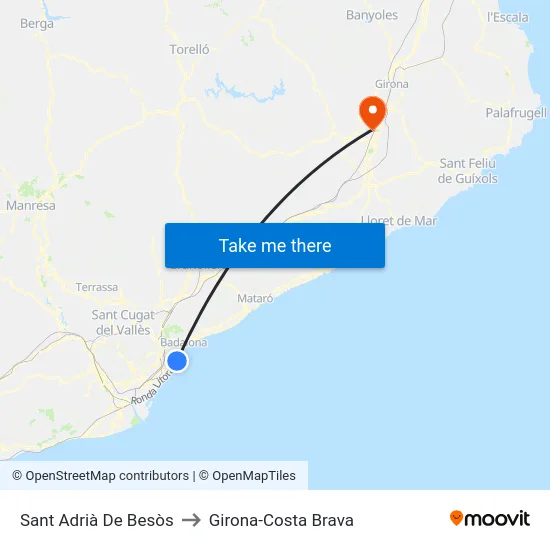 Sant Adrià De Besòs to Girona-Costa Brava map