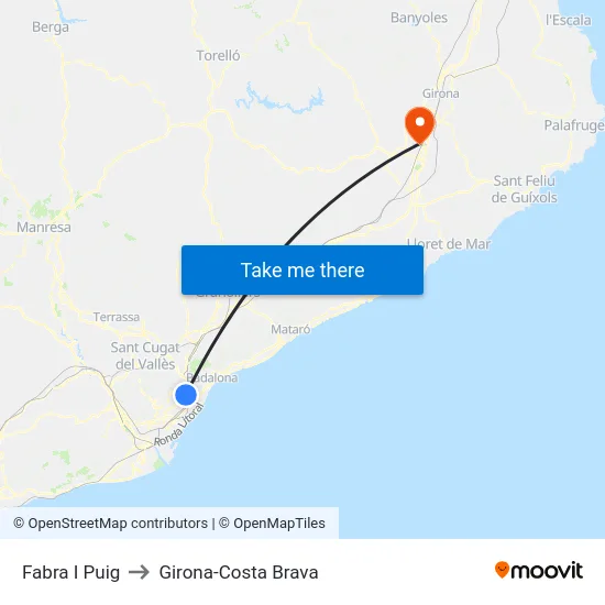 Fabra I Puig to Girona-Costa Brava map