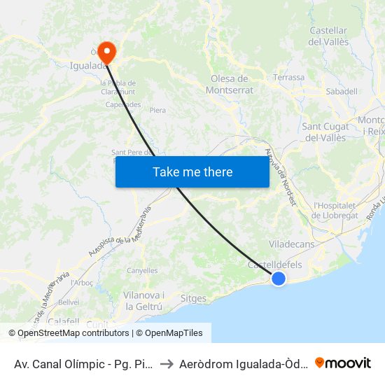 Av. Canal Olímpic - Pg. Pitort to Aeròdrom Igualada-Òdena map