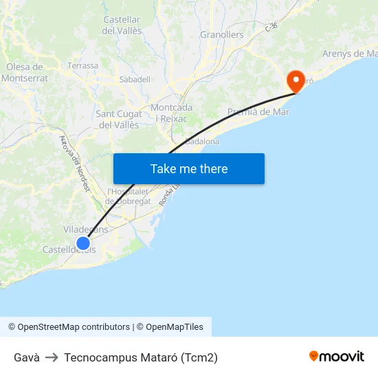 Gavà to Tecnocampus Mataró (Tcm2) map