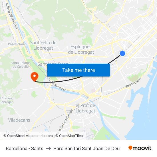 Barcelona - Sants to Parc Sanitari Sant Joan De Déu map