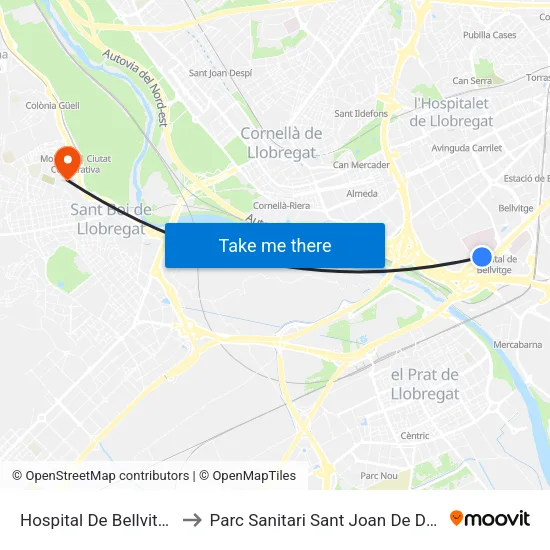Hospital De Bellvitge to Parc Sanitari Sant Joan De Déu map