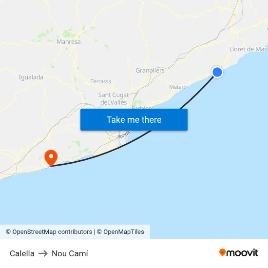 Calella to Nou Camí map