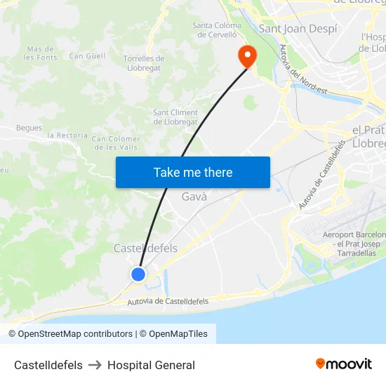 Castelldefels to Hospital General map