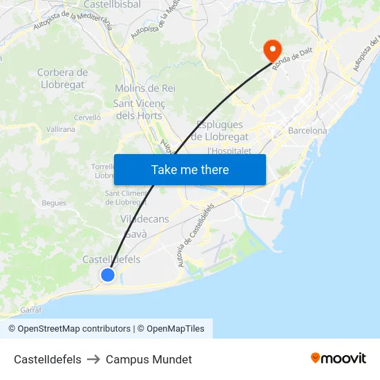 Castelldefels to Campus Mundet map