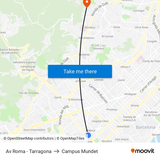 Av Roma - Tarragona to Campus Mundet map