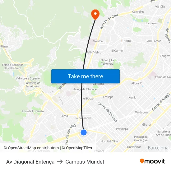 Av Diagonal-Entença to Campus Mundet map