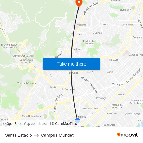 Sants Estació to Campus Mundet map