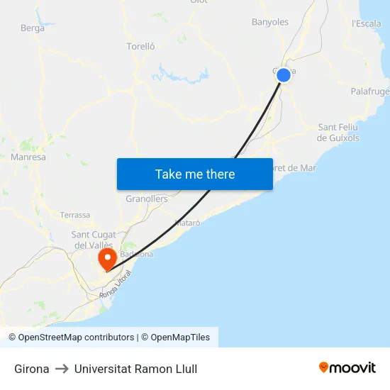 Girona to Universitat Ramon Llull map