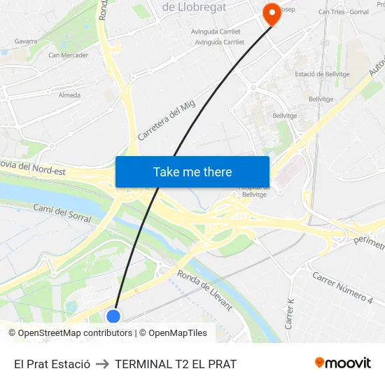 El Prat Estació to TERMINAL T2 EL PRAT map