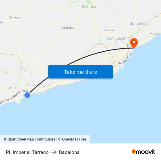 Pl. Imperial Tarraco to Badalona map