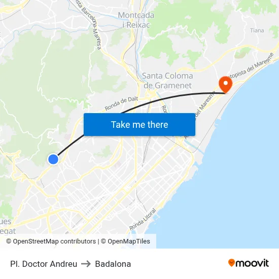 Pl. Doctor Andreu to Badalona map
