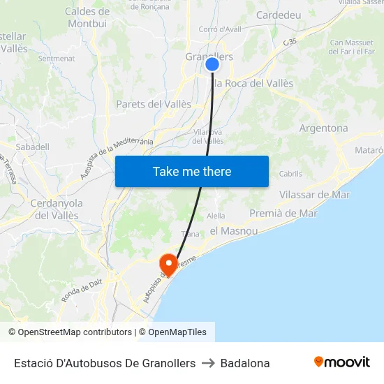 Estació D'Autobusos De Granollers to Badalona map