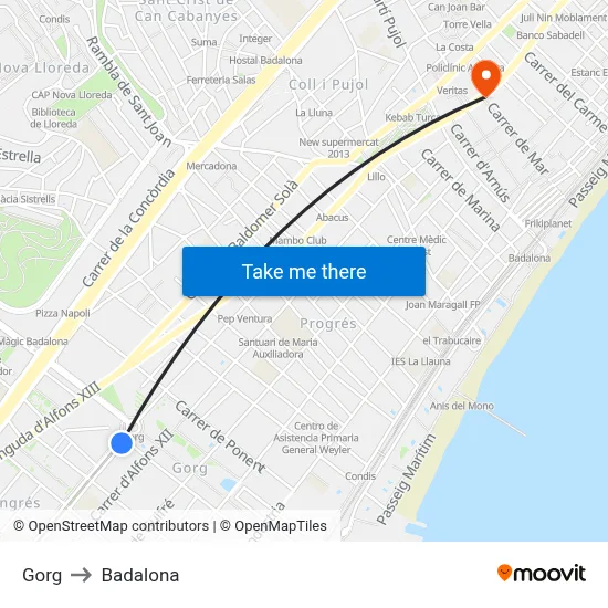 Gorg to Badalona map