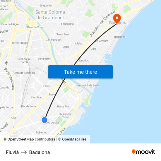 Fluvià to Badalona map