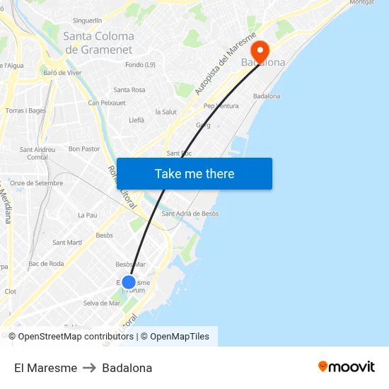 El Maresme to Badalona map