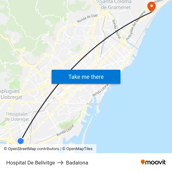 Hospital De Bellvitge to Badalona map