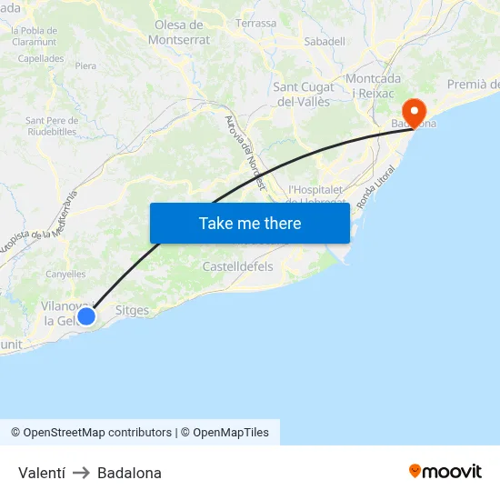 Valentí to Badalona map