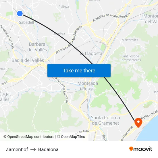Zamenhof to Badalona map