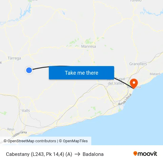 Cabestany (L243, Pk 14,4) (A) to Badalona map