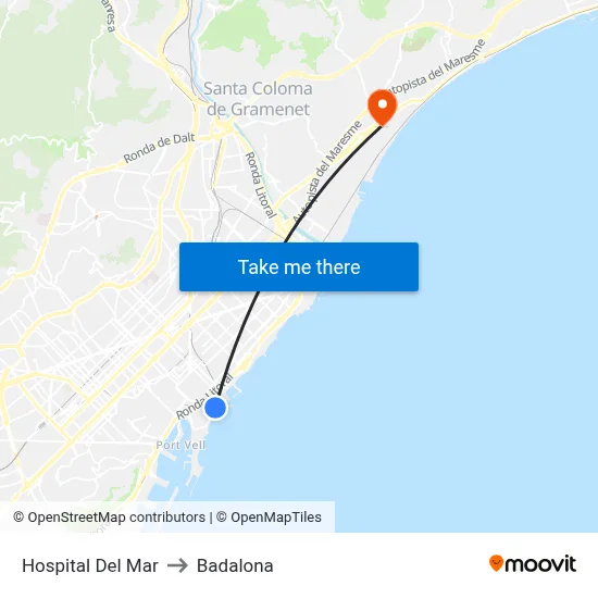 Hospital Del Mar to Badalona map