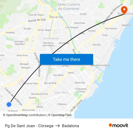 Pg De Sant Joan - Còrsega to Badalona map