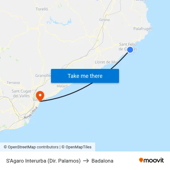 S'Agaro Interurba (Dir. Palamos) to Badalona map