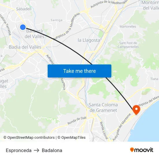 Espronceda to Badalona map