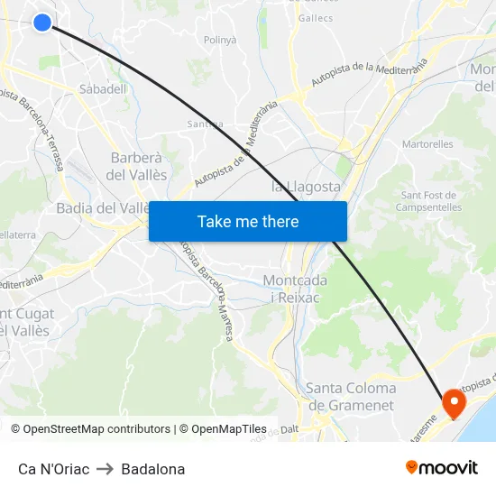 Ca N'Oriac to Badalona map