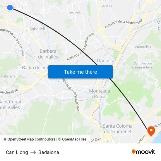 Can Llong to Badalona map