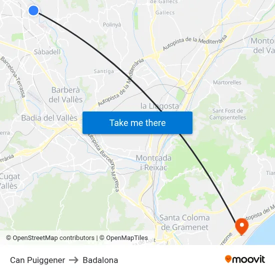Can Puiggener to Badalona map