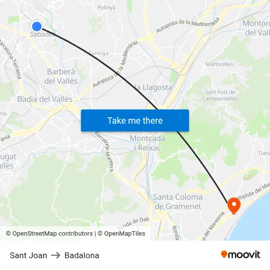 Sant Joan to Badalona map