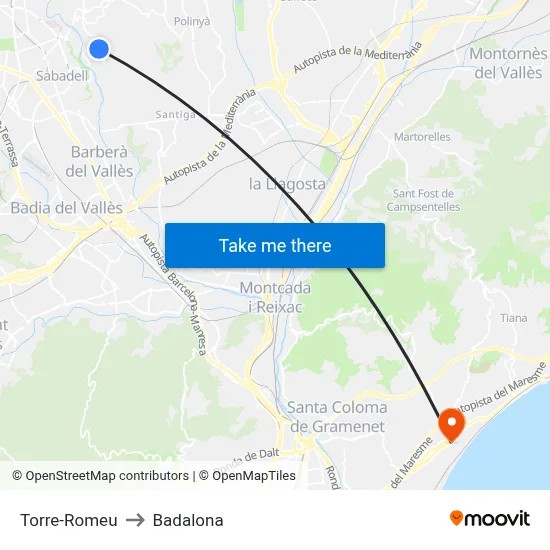 Torre-Romeu to Badalona map