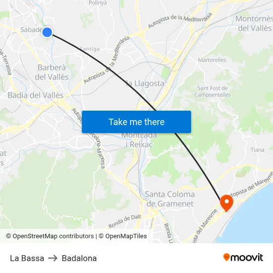 La Bassa to Badalona map
